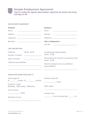 Work memorandum - CanadianNanny.ca Sample Employment Agreement. Sample Employment Agreement - staging canadiannanny