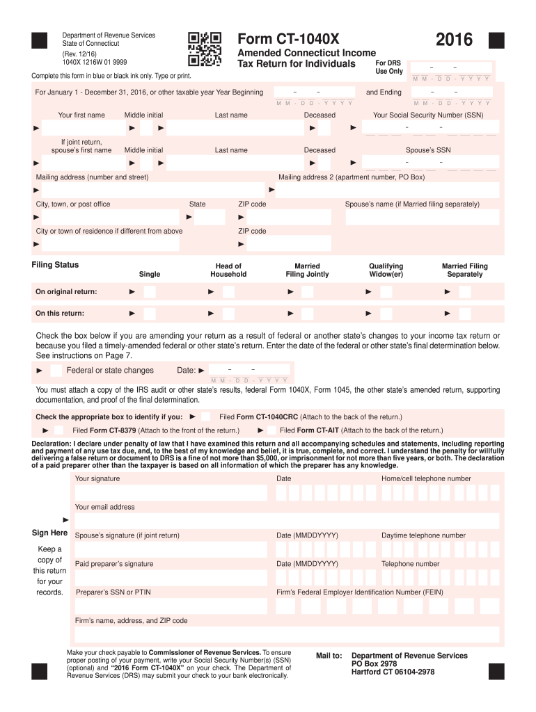 ct 1040x 2016 form Preview on Page 1