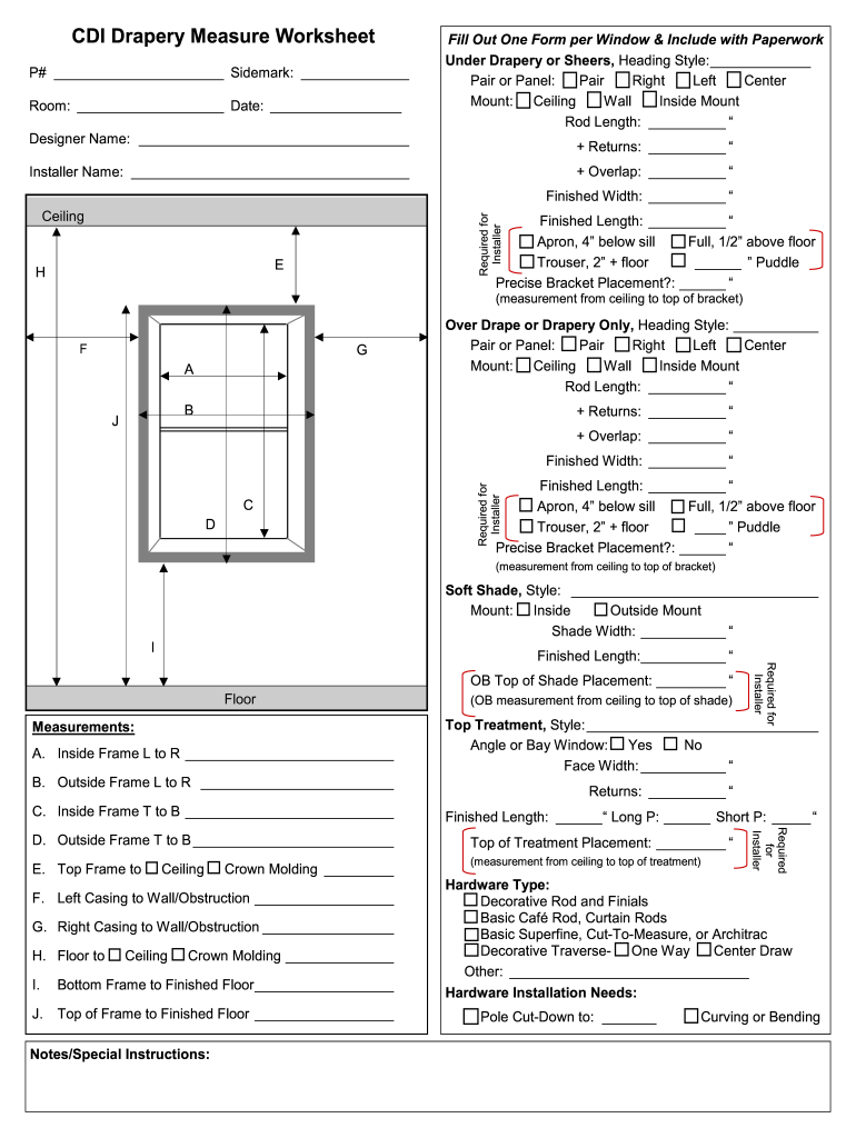 drapery measurement worksheet Preview on Page 1