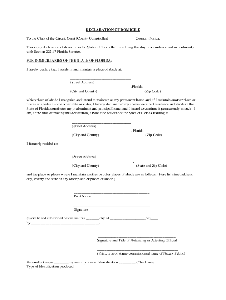 declaration of domicile in florida Preview on Page 1