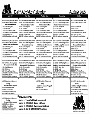 Fillable Online Daily Activies Calendar Fax Email Print - pdfFiller