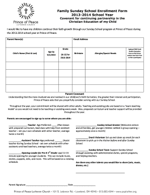 Fillable Online popluther Family Sunday School Enrollment Form 2013 ...