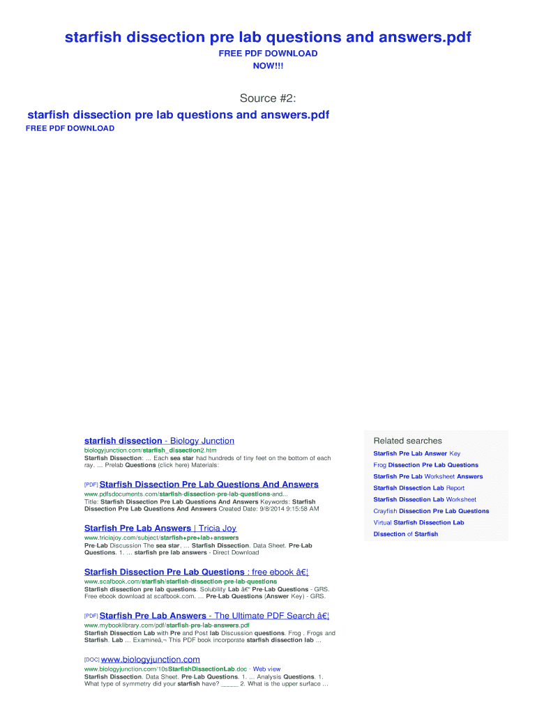 Fillable Online starfish dissection pre lab questions and answers