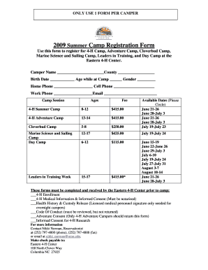 2009 Summer Camp Registration Form - Eastern 4-H Center - eastern4hcenter