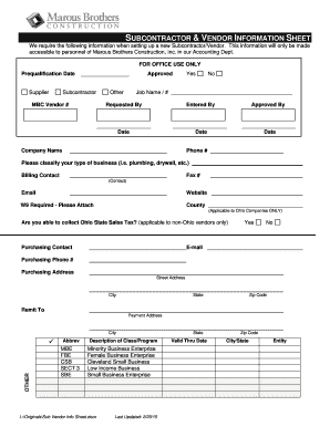 Fillable Online SUBCONTRACTOR VENDOR INFORMATION SHEET Fax Email Print Fillable Online SUBCONTRACTOR VENDOR INFORMATION SHEET Fax Email Print