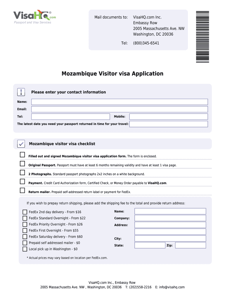 Fillable Online Mozambique Visa Application Form Requirements And Instructions Fax Email Print