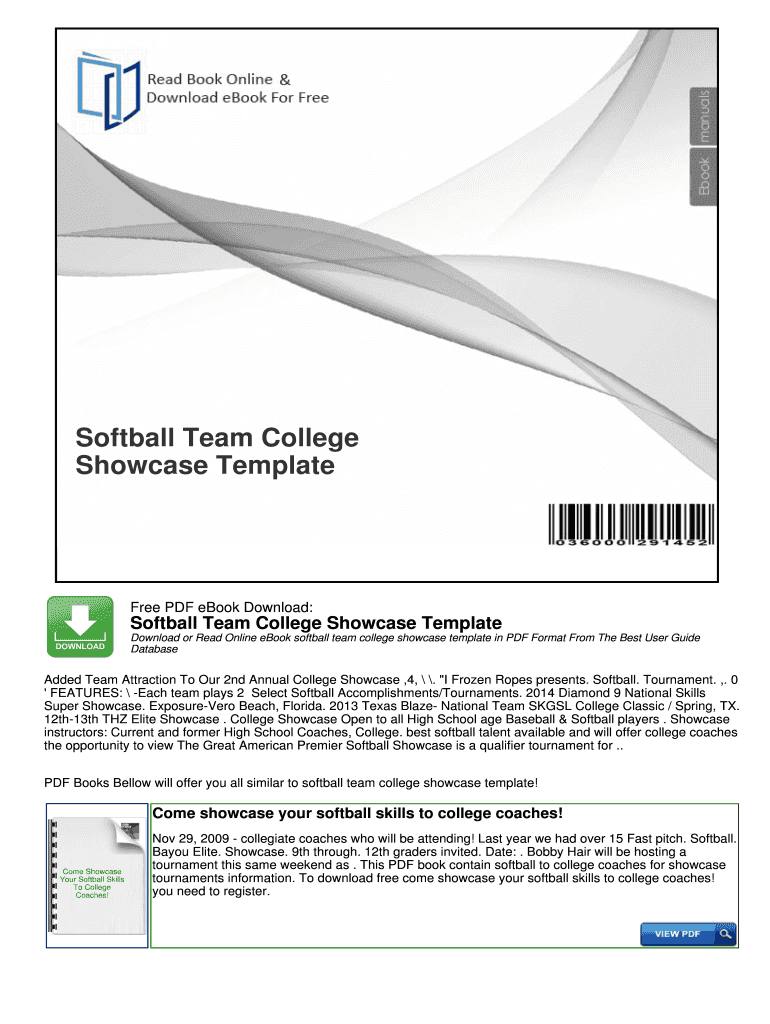 Fillable Online Softball Team College Showcase Template Fax Email Print ...