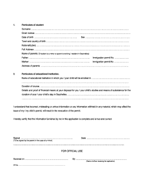 Application for Student 's Permit
