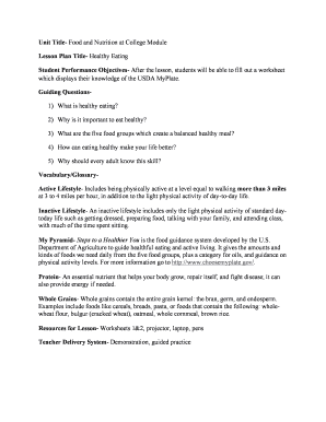 Unit Title- Food and Nutrition at College Module