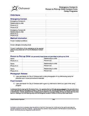 Camper Consent Form. Camp Emergency Consent Form - oshawa