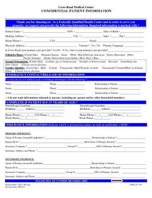 Cross Road Medical Center Patient Information Form