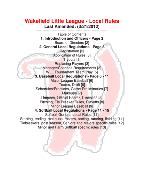 Fillable Online Wakefield Little League - Local Rules - SportsManager ...