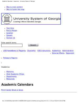 Fillable Online Academic Calendars - Academics - University System of ...