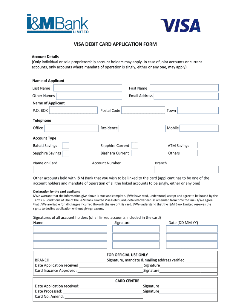 Fillable Online VISA DEBIT CARD APPLICATION FORM Fax Email Print PdfFiller Fillable Online VISA DEBIT CARD APPLICATION FORM Fax Email Print PdfFiller