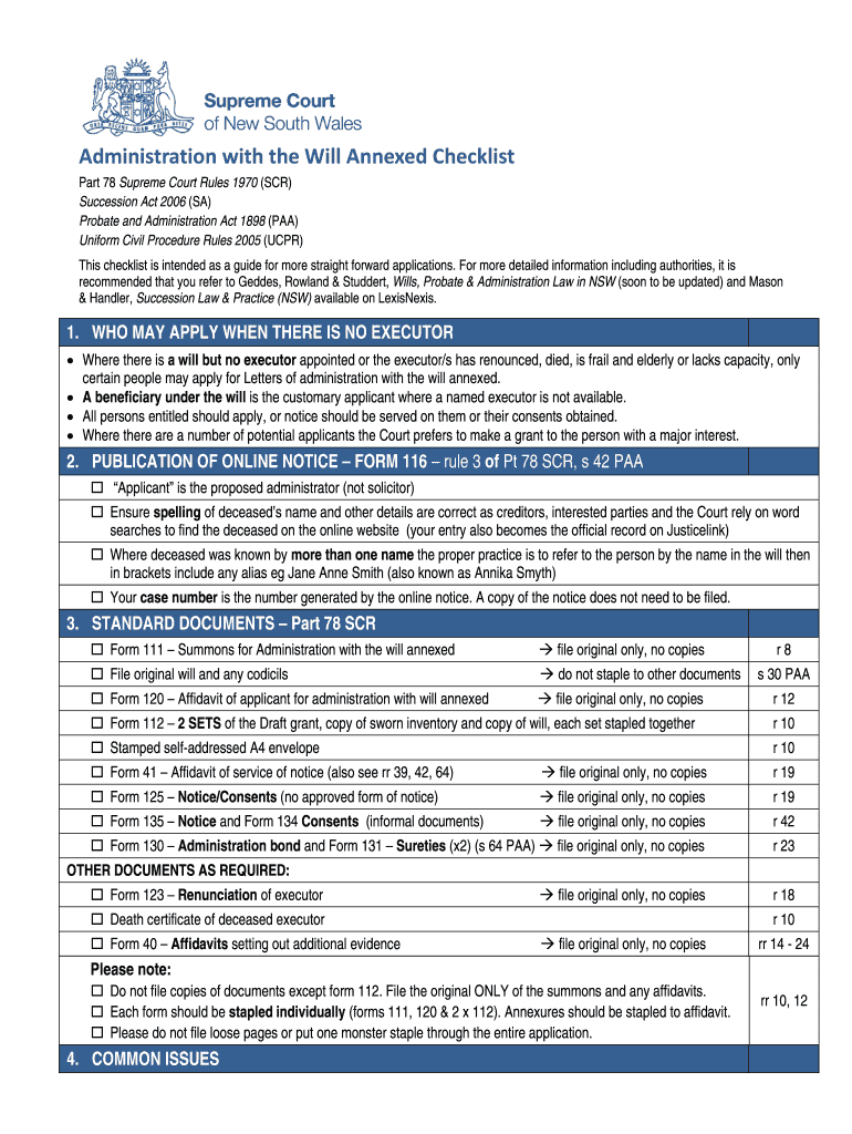 Fillable Online Administration with the Will Annexed Checklist Fax ...