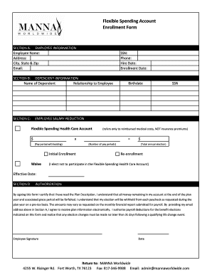Fillable Online Flexible Spending Account Enrollment Form - Manna ...