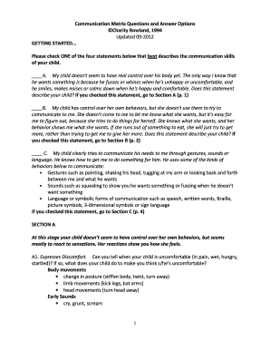 Communication Matrix Questions and Answer Options