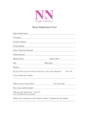 Fillable Online Nanny Registration Form - Night Nannies Fax Email Print ...