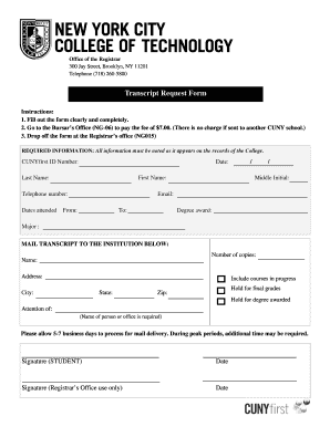 Fillable Online citytech cuny Transcript Request Form - citytech.cuny ...
