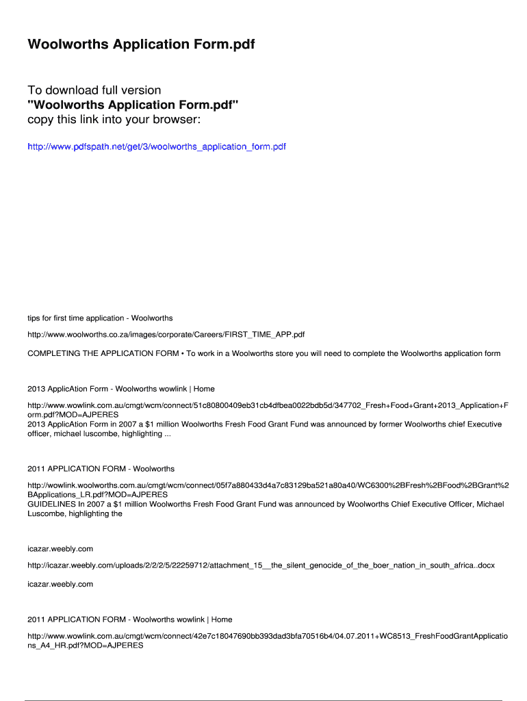 Fillable Online Woolworths Application Form Fax