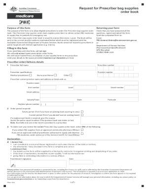 Prescriber Bag Supplies Order Form