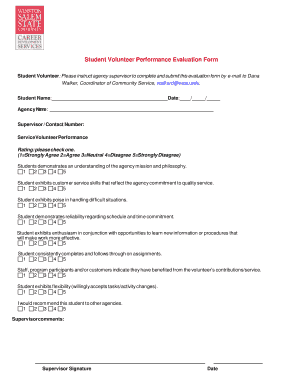 Student Volunteer Performance Evaluation Form - wssu