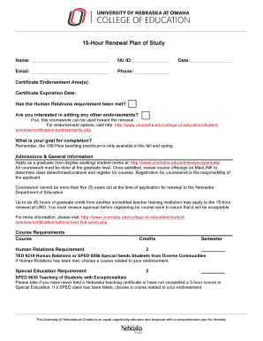 Fillable Online unomaha 15-Hour Renewal Plan of Study Fax Email Print ...