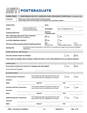 form pgr9 confirmation of candidature research proposal (former d9) - aut ac