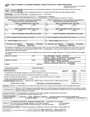 Fillable Online colorado FORM TO CORRECT A COLORADO MARRIAGE ...