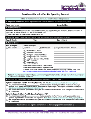 Fillable Online uni Enrollment Form for Flexible Spending Account Fax ...