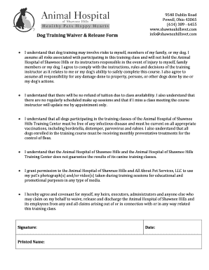 Dog Training Waiver & Release Form - shawneehillsvet.com