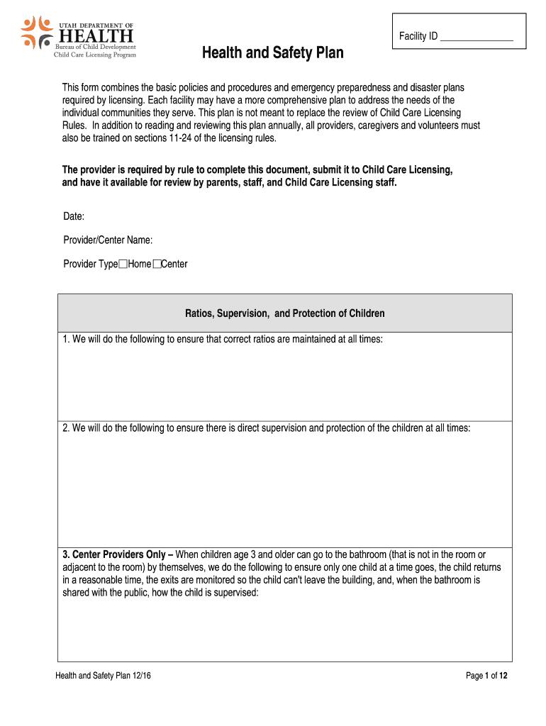 Health and Safety Plan - Utah Department of Health Preview on Page 1