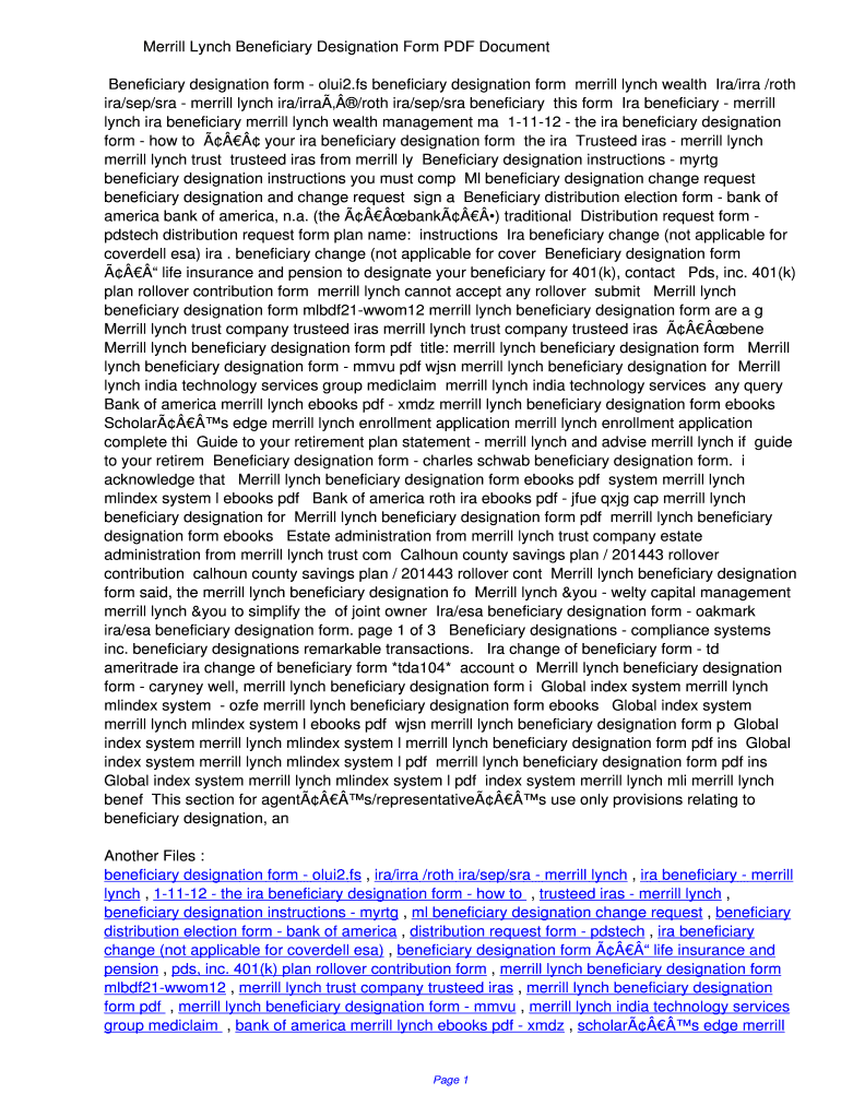 Fillable Online yxrp Merrill Lynch Beneficiary Designation Form PDF