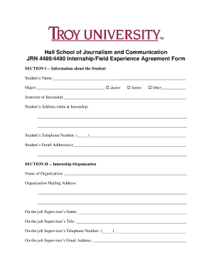 Internship Agreement Form - Troy University - troy