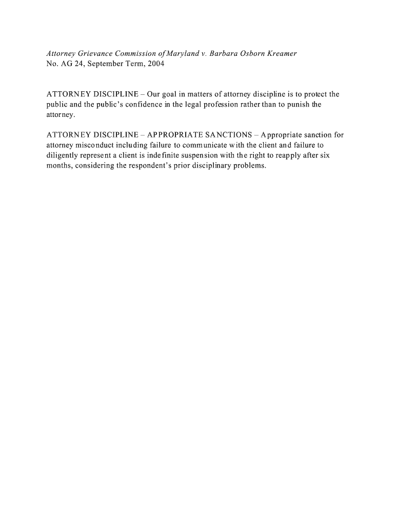 Fillable Online Attorney Grievance Commission of Maryland v. Barbara Fax Email Print pdfFiller