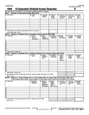 1998 Schedule B (100S) S Corporation Depreciation and Amortization; Schedule C (100S) S Corporation Tax Credits; Schedule D (100S) S Corporation Capital Gains and Losses and Built-In Gains; Schedule H (100S) S Corporation Dividend Income