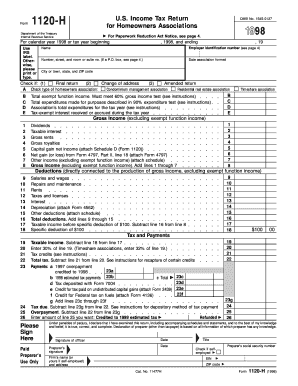 Fillable Online 1998 Form 1120H. U.S. Income Tax Return for Homeowners ...