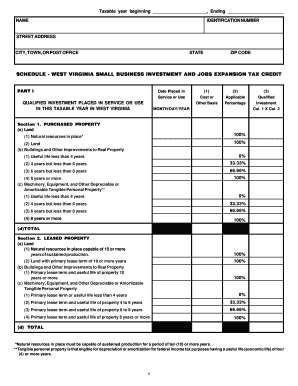 SCHEDULE - WEST VIRGINIA SMALL BUSINESS INVESTMENT AND JOBS EXPANSION TAX CREDIT