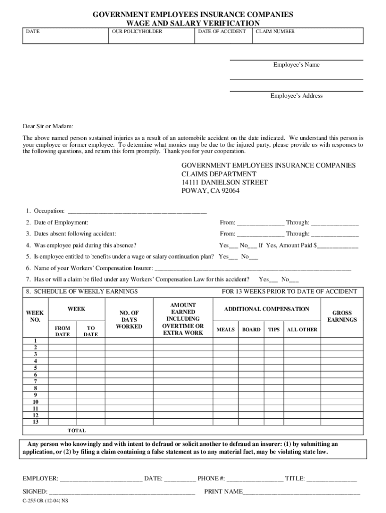 Wage Salary Verification Form - Fill Online, Printable, Fillable, Blank