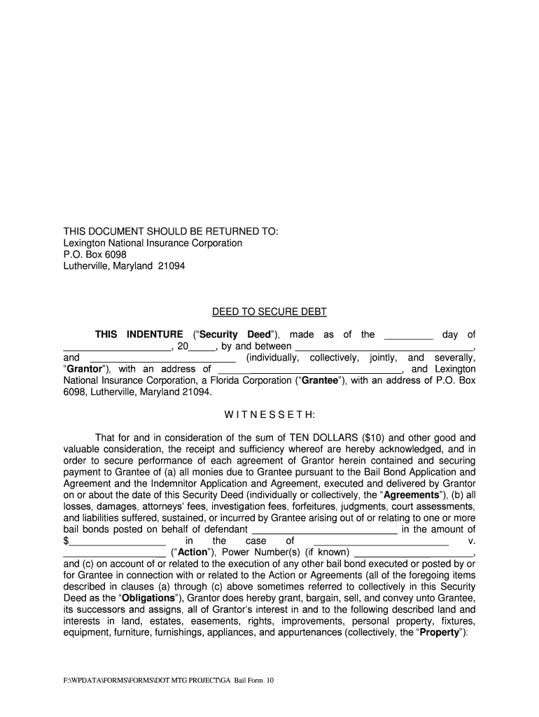 Fillable Online Deed of Trust Form Lexington National