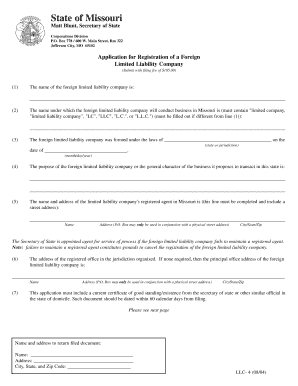 Missouri Foreign LLC Registration Application