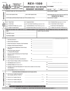 PA Inheritance Tax Return Resident Decedent (REV-1500). Forms/Publications