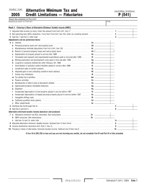 2005 Alternative Minimum Tax and Credit Limitations - Fiduciaries. California Schedule P (541)