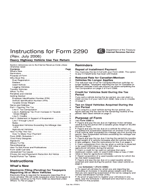 Form 2290 instructions - Instruction 2290 (Rev. July 2006). Instructions for Form 2290