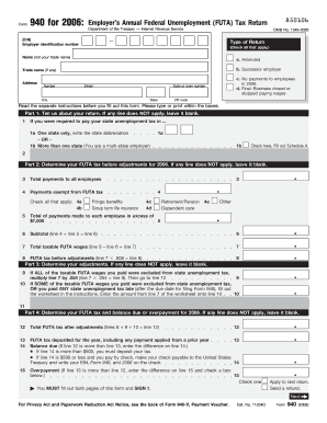 Form 940 2017 - 2006 Form 940. Employer's Annual Federal Unemployment (FUTA) Tax Return