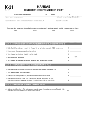 Da form 3955 - Center for Entrepreneurship Credit K-31 Rev. 8-07. Credit Schedules