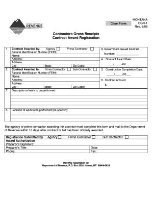 Contractors Gross Receipts Contract Award Registration. Form CGR-1