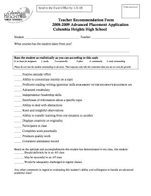 Teacher recommendation form for student - Teacher Recommendation Form - Columbia Heights Public Schools - colheights k12 mn