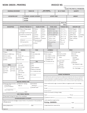 Work Order - Printing form - umc