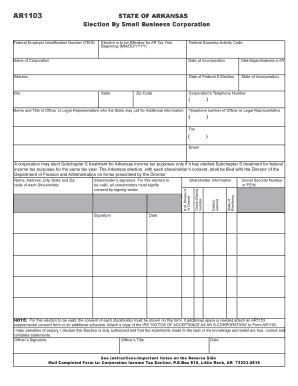 Arkansas S-Corp Election Form AR1103